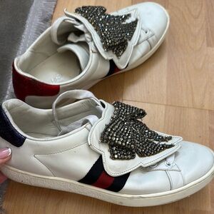 Gucci White Sneakers with Beaded Detail